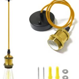 Vintage Pendant Light Kit for Edison Bulb,E27 Lamp Socket Industrial Cord, Adjustable Weave Cord Hanging Light Kit, Hanging Lighting Fixtures for Kitchen Dining Room Hallway Porch Stairs