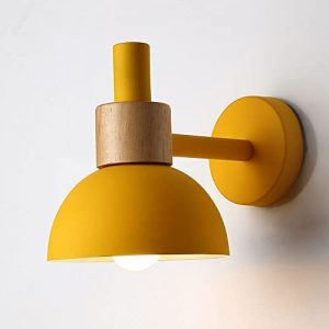 NAMFHZW Nordic Metal Wooden Wall Sconce Dome Shade E27 1-Light Wall Lamps Boys Girls Kid’s Room Wall Lighting Fixture Cafe Restaurant Wall Lights Green Yellow Powder H6.30in