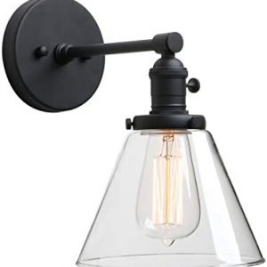 Phansthy Black Industrial Wall Sconce Light Single Light Wall Lamp with 7.3 Inches Cone Canopy for Bathroom Kitchen Restaurant (Black)