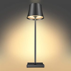 Cordless Table Lamp, 5200mAh Rechargeable Battery Powered Desk Lamp, IP54 Waterproof Metal Outdoor Table Lamp for Camp Picnic Restaurants Bars Bedroom Living Room (Black)