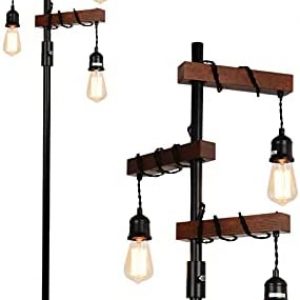 Airposta Industrial Floor Lamp, Farmhouse Tree Floor Lamp, 68 Inch 3 Lights Wood Standing Lamp, Sturdy Base Tall Vintage Pole Light, Metal Black Floor Lamps for Living Room Bedroom Office Rustic Home