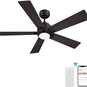 SMAAIR Smart Wifi LED Ceiling Fan, 52inch Plywood Outdoor smart ceiling fan with Remote, App control with Timer and Schedule, Compatible with Alexa/Google Assistant/Siri Shortcuts (Black/Walnut)