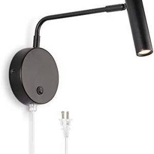 Wall Lights with Plug in Cord, Joossnwell Industrial Wall Lamps for Bedroom with on Off Switch Warm White 3000K Black-1 Pack