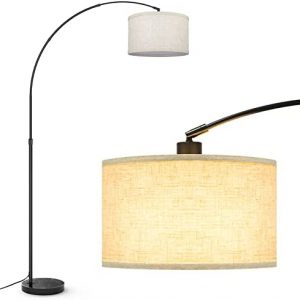 Arc Floor Lamp with Unique Hanging Drum Shade for Living Room – Marble Modern Standing Lamps Adjustable Height, Contemporary Over the Couch Hanging Arching Tall Stand Up Light for Bedroom Office Black