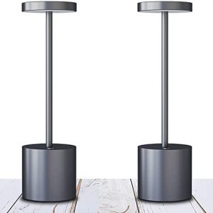 LED Cordless Table Lamps Set of 2, Portable Rechargeable Battery Powered Lamp, Metal 2-Level Dimmable 5000mAh Battery Table Lamps,Table Light for Outdoor/Patio/Restaurant/Bedroom/Home. (Grey)