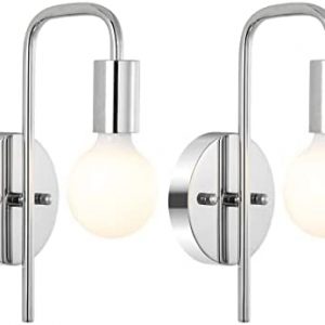 BYOLIIMA Modern Bathroom Wall Sconce 2 Pack,Chrome Vintage Vanity Light Fixtures Indoor Wall Lamp Wall Mounted Lighting for Mirror, Living Room, Bedroom, Kitchen ,Hallway