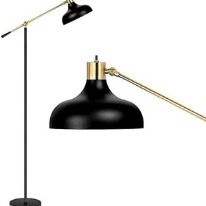 Industrial Floor Lamp for Bedrooms – Black Rustic Reading Lamp, 180°Adjustable Arm & Head Antique Indoor Standing Lamp, Modern Arc Indoor Pole Task Lamp for Living Room, Office, Study Room, Hotel