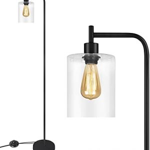Acaxin Black Industrial Floor Lamp, Modern Tall Lamp for Living Room, Farmhouse Floor Lamp for Bedroom, Vintage Floor Lamp with Hanging Glass Lamp Shade, Warm Edison Bulb Included