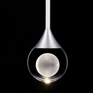 Moon Pendant Light, Teardrop Modern Pendant Lamp Dimmable Globe Crystal 5W LED Hanging Lights, Adjustable Cord DIY in Length Lighting Fixture for Kitchen Dining Bedroom Island Living Room