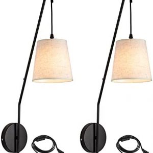 Plug in Wall Sconces Set of Two, Wall Lamps for Bedrooms Set of 2, Black Farmhouse Wall Mounted Lights for Bedside, Living Room, Rustic Sconces Wall Lighting Fixtures with 59inch On/Off Switch Cord