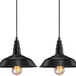 FadimiKoo Farmhouse Pendant Light, Industrial Metal Black Hanging Light Fixtures, 47.2 in Adjustable Vintage Ceiling Pendant Lighting for Kitchen Island Dinning Room, 2 Pack