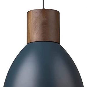 Farmhouse Battery Operated Pendant Light Fixture, Wood Ceiling Hanging Light Battery Powered Bulb with 11.6″ Metal Shade, Adjustable Height, Nordic Style Pendant Lamp Not Hardwired ( Color : Blue )