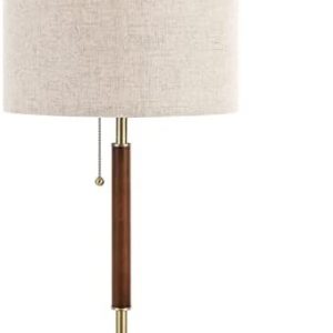 EDISHINE Modern Table Lamp, Bedside Lamp with Pull Chain Switch, Mid Century Nightstand Table Lamp for Living Room, Bedroom, Office, Frosted Bronze & Wood Finish