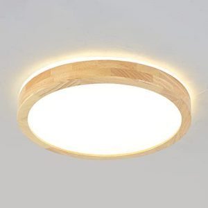 Vikaey Modern LED Ceiling Light,Oak Wood Acrylic Close to Flush Mount Lighting Fixture, Minimalist Ceiling Lamp for Bedroom Kitchen Entryway Hallway Bathroom Laundry Room, 11.8”
