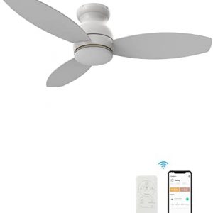 Flush Mount White Ceiling Fan, 48 Inch Smart Ceiling Fan With Dimmable Lights And 10 Speeds, Compatible With Alexa, Siri & Google, 3 Blades Modern Style