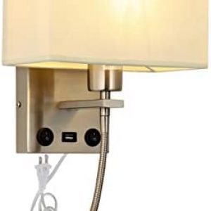 Liylan Wall Sconce for Bedroom Plug in Cord Wall Light with USB Port On/Off Switch Modern Bedside Brushed Nickel LED Wall Reading Lamp