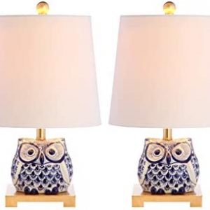 JONATHAN Y JYL3014A-SET2 Justina 16″ Ceramic Mini Table Lamp(Set of 2) Cottage,Transitional for Bedroom, Living Room, Office, College Dorm, Coffee Table, Bookcase, Blue/White