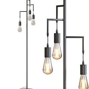 SUNMORY Farmhouse Industrial Floor Lamp for Living Room,Standing Tree Floor Lamp with 3 Edison Led Bulbs ,Rustic Floor Lamps for Living Room,Bedroom,Black Floor Lamp,Tall Lamps for Living Room,Office