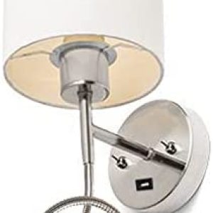 HomeFocus Wall Lamp,Wall Light,LED Bedside Reading Wall Light with USB Charging Port,Wall Sconces,Wall Light for Living Room,Wall Lamps for Home and Hotel.Metal,Satin Nickel,White Linen Shade
