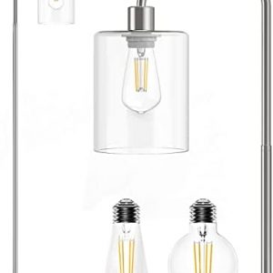 Isloys Floor Lamp, Industrial Floor Lamp with 2 LED Bulbs, LED Floor Lamp with Glass Shade, Modern Standing Lamp for Living Room Bedroom Office Farmhouse (Silver)