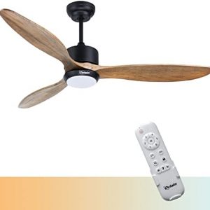 Ovlaim 52 Inch Indoor Outdoor Smart Ceiling Fan with Dimmable Led Light & Remote, 6 Speed DC Motor, 3 Natural Wood Blades