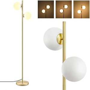 EDISHINE Modern Globe Floor Lamp, Dimmable Mid Century Floor Lamps, Pedal Switch, Tall Pole Frosted Glass Light for Living Room, Bedroom, Hotel, Standing Light with Built-in LED, Gold/Antique Brass