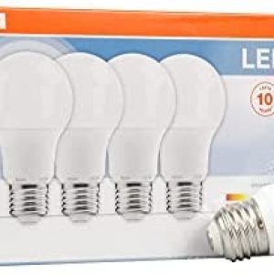SYLVANIA LED Light Bulb, 60W Equivalent A19, Efficient 8.5W, Medium Base, Frosted Finish, 800 Lumens, Bright White – 4 Pack (79704)