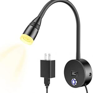Wall Reading Light – 360° Adjustable Bedside Wall Lamp – Adjustable Color Temperature & Brightness Wall Sconces – Eye-Friendly Suitable for Bedrooms Studies Galleries (Black)