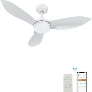 45″Modern White Ceiling Fan With Dimmable LED Light, 10 Speeds Downrod Ceiling Fan With Quiet DC Motor, Smart Ceiling Fan Controlled With APP, Remote, Alexa, Siri and Google Home