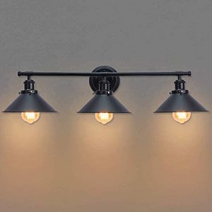 PUUPA 3 Lights Bathroom Light Fixtures with Black Metal Shade, Industrial Indoor Wall Mount Lamp for Bathroom Kitchen Stairs Hallway Farmhouse Living Room