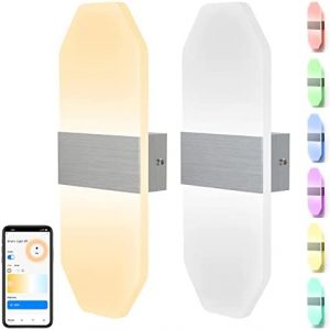 Modern Wall Sconces Set of 2, 12W Dimmable Wall Lights-RGB+CCT Hardwired Sconces Wall Lighting with APP Control, Music Sync, Acrylic Smart LED Wall Lamp for Bedroom Living Room Hallway Hotel Indoor