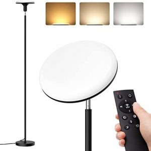 addlon Floor Lamp, Modern Torchiere Tall Standing Lamp with Remote Control for Living Room – Black-New
