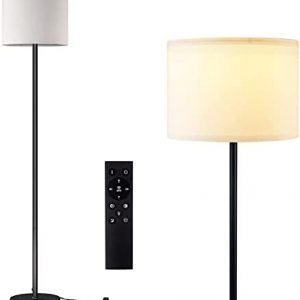 Dimmable Floor Lamps for Living Room, Tall Standing Lamp with Remote and LED Bulb, Linen Lamp Shade, Modern Industrial Floor Lamp Reading Light for Bedroom Office