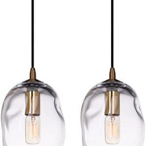 CASAMOTION Modern Pendant Lights Art Glass Kitchen Island Lighting Clear 2 Pack Organic Globe Hanging Light Fixtures Over Sink Bar Office Table 7.6 Inch Height
