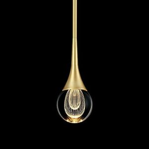 MOTINI 1-Light Teardrop Crystal Pendant Light in Gold Brushed Brass Finish Mini LED Light Fixtures Metal Rod Ceiling Globe Glass Pendant Lighting for Kitchen Island Bedroom Dining Room Bar
