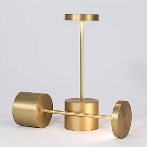 2 Pack Cordless LED Table Lamp, Rechargeable Battery 2 Lighting Modes Dimmable Light Portable Desk Lamps, for Restaurant, Terrace (Gold)