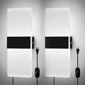Lightess Modern Wall Sconces Plug in Dimmable LED Wall Light Indoor Wall Lamp with Cord Switch Acrylic Wall Lighting for Living Room Staircase Corridor, Cool White 2packs