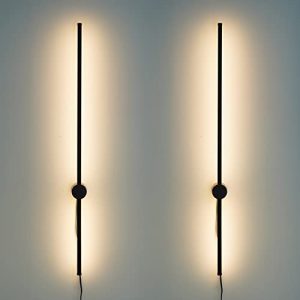 OIYIO Dimmable Modern Plug in Wall Sconce Set of 2 Matte Black LED Wall Light with Plug in Cord Switch Dimmable 39.4 inches Dimming Wall Lamp for Modern Decorative Background Lighting