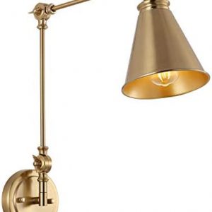 WINGBO Vintage Adjustable Swing Arm Wall Lamp Foldable Gold Wall Light Plug-in Cord Industrial Wall Sconce Plug in or Hardwire with On/Off Switch Wall Mounted Reading Light Fixture Bedside Lamp