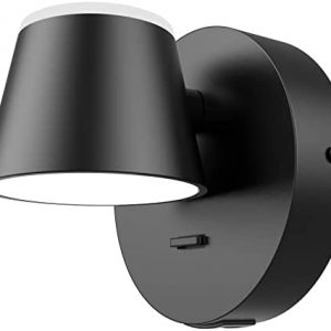 URSOLA Wall Light LED Wall Sconce with On/Off Switch USB Charging Port 110 Volt Hardwired Wall Lamp 350 Rotatable Up Down Sconces Wall Lighting (Black)