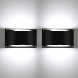 LED Wall Sconces Set of Two – 12W 1200 Lumens 5000K – Cool White Mounted Wall Light for Hallway Bedrooms Wall Lamps Bathrooms Sconces Wall Lighting Up & Down Light Fixture for Home Black Wall Sconce