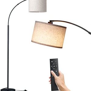 SUNMORY Arc Floor Lamp with Remote,Modern Floor Lamp with Stepless Dimmable Bulb,75″Height Tall Lamp for Living Room with Hanging Drum Shade and Weighted Base.Mid Century Standing Lamp for Bedroom.