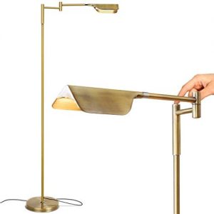 Brightech Leaf LED Floor lamp, Pharmacy LED Floor Lamp for Living Rooms & Offices, Adjustable Standing Lamp for Bedroom Reading, Tall Lamp for Sewing & Craftwork – Antique Brass/Gold