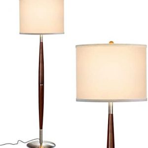 Brightech Lucas LED Floor Lamp, Modern Lamp for Living Rooms & Offices, Great Living Room Décor, Tall Lamp with Drum Shade & Handsome Wood Finish, Bohemian Standing Lamp for Bedroom Reading