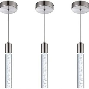 votag 3 Pack Mini Pendant Light,Satin Nickel LED Kitchen Lighting with Led Bulb, Updated 3D Generation Preminum Bubble Chandelier Light Fixture for Kitchen,Dining Room,Living Room,Corridor