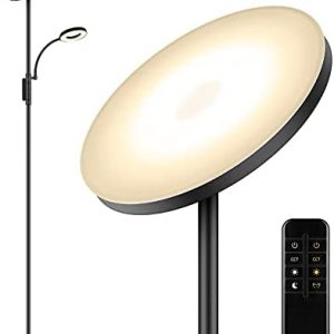 LED Floor Lamp Adjustable 27W/2000LM Main Lamp 7W/400LM Reading Lamp Dimmable Torchiere Standing Lamp w/ 4 Color Temperature Remote & Touch Control Tall Pole Light for Living Room Bedroom Office Black