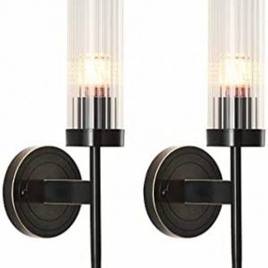 BOKT Wall Sconce Mid-Century Modern 2-Pack Crystal Cylindrical Lampshade Minimalist Decor Vanity Ligh ting for Bathroom Bedroom Living Room Hallway
