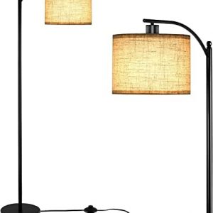 Otdair Floor Lamp for Living Room, Standing Lamp with Hanging Linen Lamp Shade and 9W LED Bulb, Modern, Industrial Reading Light, Floor Lamps for Office, Bedrooms, Farmhouse, Black