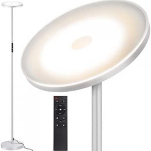 Outon Floor Lamp, 30W 2400LM LED Modern Torchiere Sky Lamp, Bright Standing Light with 4 Color Temperatures, Stepless Dimmable, Remote Touch Control, 1 Hour Timer for Living Room Bedroom, Silver Grey