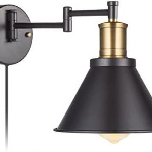 ArcoMead Swing Arm Wall Lamp Plug-in Cord Industrial Wall Sconce, Bronze and Black Finish,with On/Off Switch, E26 Base UL Listed,1-Light Bedroom Wall Lights Fixtures,Bedside Reading Lamp